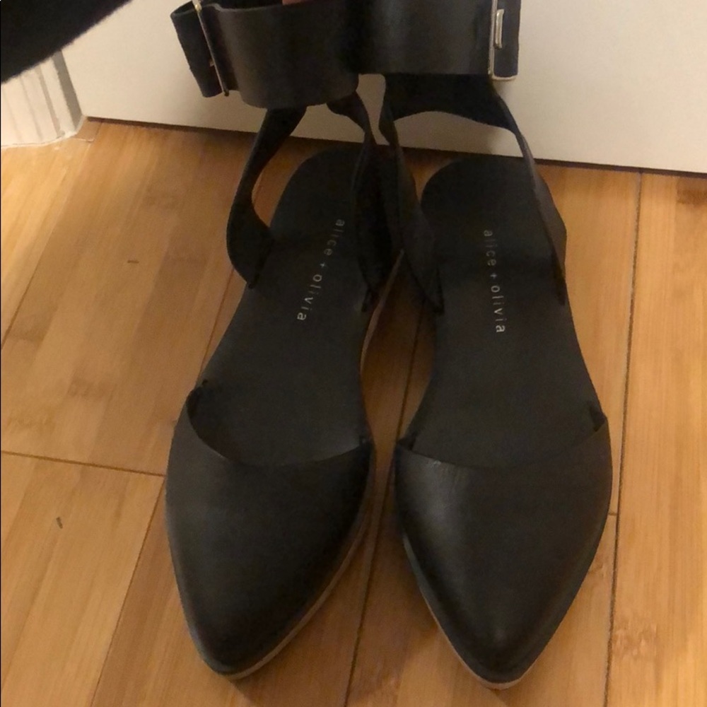 Alice + Olivia Black Leather Ankle Strap Sandal